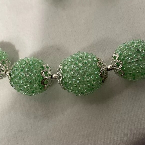 Elegant Vintage Aqua Green Seed Bead Balls 16" Choker Matching Earrings Necklace - Picture 4 of 10